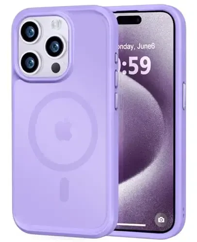 MOCCA Strong Magnetic for iPhone 15 Pro Case, [Compatible with Magsafe][13FT Military Drop Protection] Slim Translucent Matte Shockproof Case for iPhone 15 Pro Phone Case 6.1'', Light Purple - MOCCA