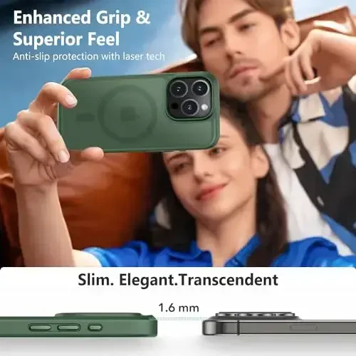 MOCCA Strong Magnetic for iPhone 15 Pro Case, [Compatible with Magsafe][13FT Military Drop Protection] Slim Translucent Matte Shockproof Case for iPhone 15 Pro Phone Case 6.1'', Midnight Green - 6