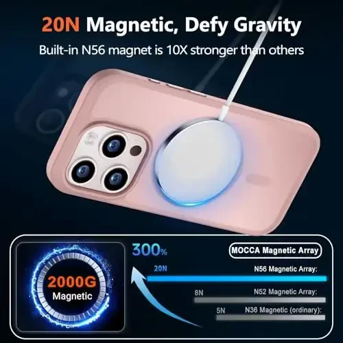 MOCCA Strong Magnetic for iPhone 15 Pro Case, [Compatible with Magsafe][13FT Military Drop Protection] Slim Translucent Matte Shockproof Case for iPhone 15 Pro Phone Case 6.1'', Pink - 3