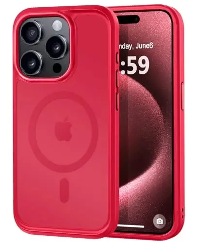 MOCCA Strong Magnetic for iPhone 15 Pro Case, [Compatible with Magsafe][13FT Military Drop Protection] Slim Translucent Matte Shockproof Case for iPhone 15 Pro Phone Case 6.1'', Red 