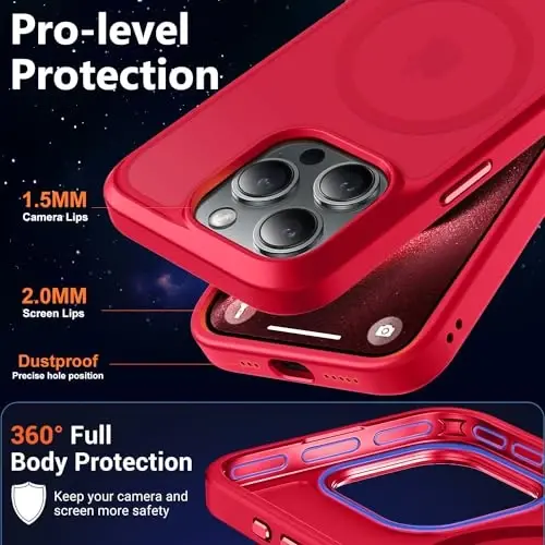MOCCA Strong Magnetic for iPhone 15 Pro Case, [Compatible with Magsafe][13FT Military Drop Protection] Slim Translucent Matte Shockproof Case for iPhone 15 Pro Phone Case 6.1'', Red - 5