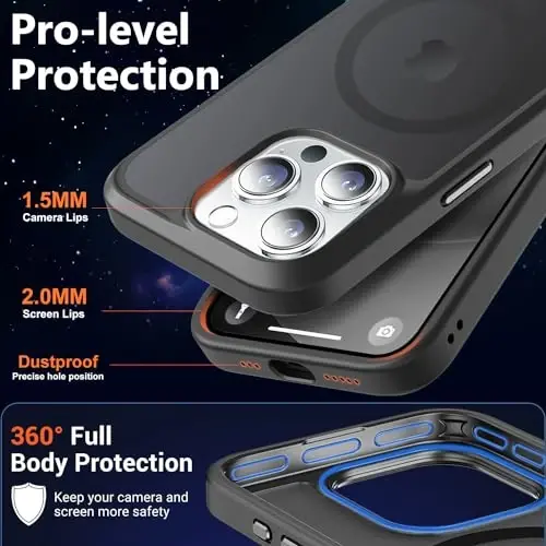 MOCCA Strong Magnetic for iPhone 15 Pro Case, [Compatible with Magsafe][13FT Military Drop Protection] Slim Translucent Matte Shockproof Case for iPhone 15 Pro Phone Case 6.1'', Titanium Black - 5