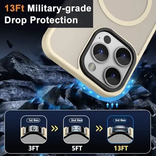 MOCCA Strong Magnetic for iPhone 15 Pro Max Case, [Compatible with Magsafe][13FT Military Drop Protection] Slim Translucent Matte Shockproof Case for iPhone 15 Pro Max 6.7'', Light Gold - 4