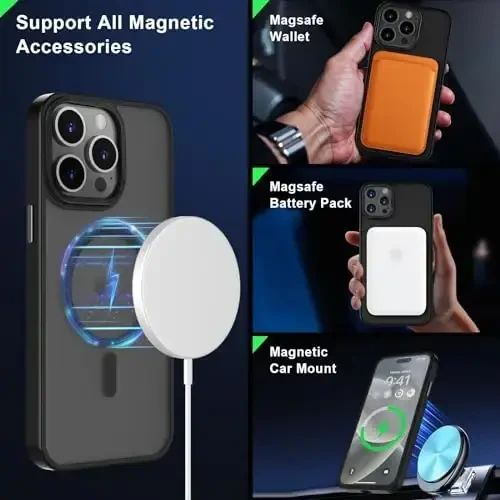 MOCCA Strong Magnetic for iPhone 15 Pro Max Case, [Compatible with Magsafe][13FT Military Drop Protection] Slim Translucent Matte Shockproof Case for iPhone 15 ProMax Case 6.7'', Black - 2