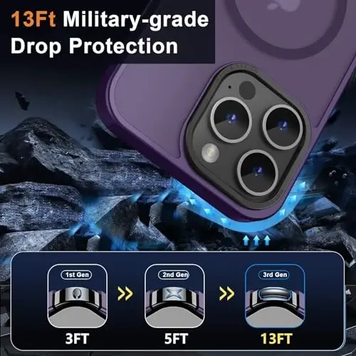 MOCCA Strong Magnetic for iPhone 15 Pro Max Case, [Compatible with Magsafe][13FT Military Drop Protection] Slim Translucent Matte Shockproof Case for iPhone 15 ProMax Case 6.7'' - Deep Purple - 4