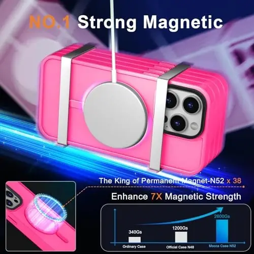 MOCCA Strong Magnetic for iPhone 15 Pro Max Case, [Compatible with Magsafe][13FT Military Drop Protection] Slim Translucent Matte Shockproof Case for iPhone 15 ProMax Case 6.7'' - Hot Pink - 3