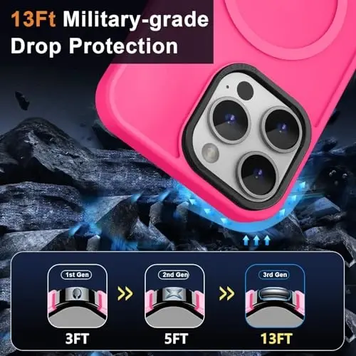 MOCCA Strong Magnetic for iPhone 15 Pro Max Case, [Compatible with Magsafe][13FT Military Drop Protection] Slim Translucent Matte Shockproof Case for iPhone 15 ProMax Case 6.7'' - Hot Pink - 4