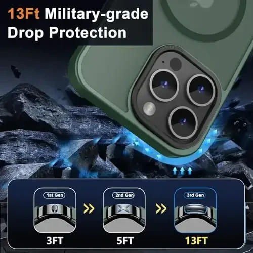 MOCCA Strong Magnetic for iPhone 15 Pro Max Case, [Compatible with Magsafe][13FT Military Drop Protection] Slim Translucent Matte Shockproof Case for iPhone 15 ProMax Case 6.7'', Midnight Green - 4