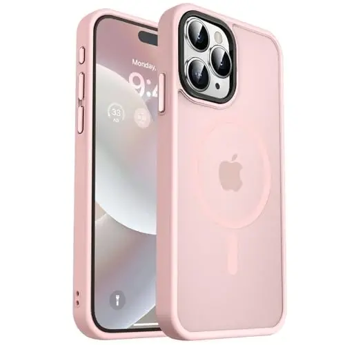 MOCCA Strong Magnetic for iPhone 15 Pro Max Case, [Compatible with Magsafe][13FT Military Drop Protection] Slim Translucent Matte Shockproof Case for iPhone 15 ProMax Case 6.7'' - Pink 