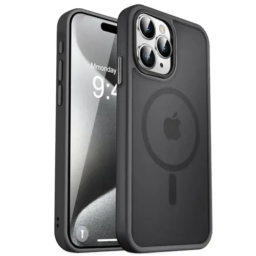 MOCCA Strong Magnetic for iPhone 15 Pro Max Case, [Compatible with Magsafe][13FT Military Drop Protection] Slim Translucent Matte Shockproof Case for iPhone 15 ProMax Case 6.7'',Titanium Black - MOCCA