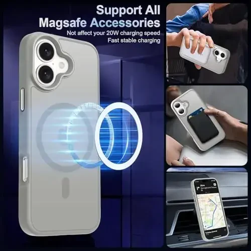 MOCCA Strong Magnetic for iPhone 16 Case, [Compatible with Magsafe][16FT Mil-Grade Drop Protection] Slim Thin Translucent Matte Protective Cover Case for iPhone 16 Phone Case 6.1