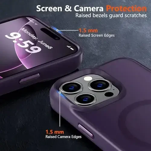 MOCCA Strong Magnetic for iPhone 16 Pro Max Phone Case, [Magsafe bilan mos][16FT harbiy darajadagi tushishdan himoya] iPhone 16 Pro Max uchun ingichka yarim shaffof mat himoya qopqog'i, to'q binafsha - 5