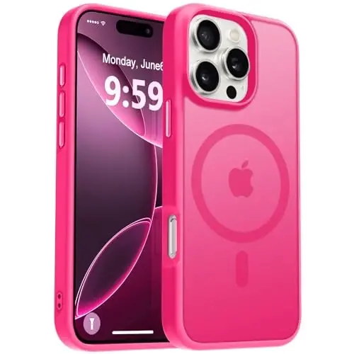 MOCCA Strong Magnetic for iPhone 16 Pro Max Phone Case, [Magsafe bilan mos][16FT harbiy darajadagi tushishdan himoya] iPhone 16 Pro Max uchun nozik yupqa yarim shaffof mat himoya qopqog'i, Hot Pink 