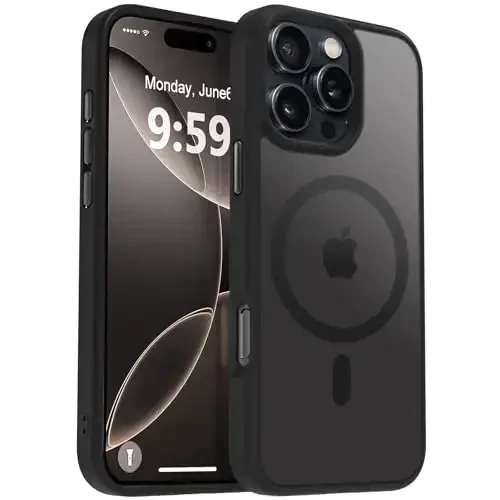 MOCCA Strong Magnetic for iPhone 16 Pro Phone Case, [Compatible with Magsafe][16FT Mil-Grade Drop Protection] Slim Thin Translucent Matte Protective Cover Case for iPhone 16 Pro Case, Black - 1