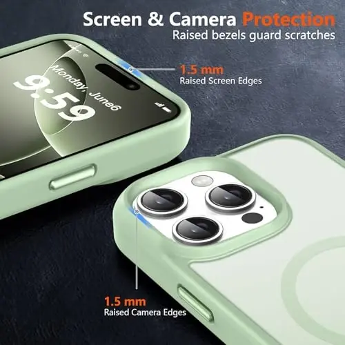 MOCCA Strong Magnetic for iPhone 16 Pro Phone Case, [Compatible with Magsafe][16FT Mil-Grade Drop Protection] Slim Thin Translucent Matte Protective Cover Case for iPhone 16 Pro Case, Light Green - 5