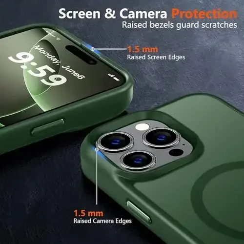 MOCCA Strong Magnetic for iPhone 16 Pro Phone Case, [Compatible with Magsafe][16FT Mil-Grade Drop Protection] Slim Thin Translucent Matte Protective Cover Case for iPhone 16 Pro Case, Midnight Green - 5