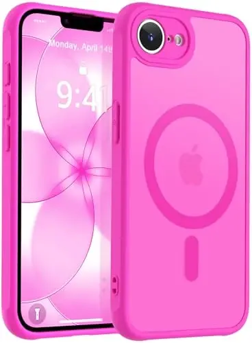 MOCCA Strong Magnetic for iPhone 16e Case [Compatible with Magsafe] [Full Camera Protection] Slim Translucent Matte Shockproof Cover for iPhone 16e Phone Case 6.1'',Hot Pink - MOCCA