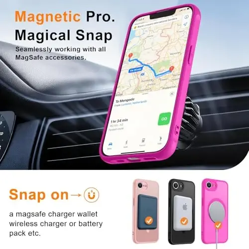 MOCCA Strong Magnetic for iPhone 16e Case [Compatible with Magsafe] [Full Camera Protection] Slim Translucent Matte Shockproof Cover for iPhone 16e Phone Case 6.1'',Hot Pink - 4