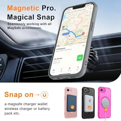 MOCCA Strong Magnetic for iPhone 16e Case [Magsafe bilan mos] [To'liq kamera himoyasi] iPhone 16e Phone Case 6.1'' uchun ingichka yarim shaffof mat zarba o'tkazmaydigan qopqoq, Titanium Gray - 4
