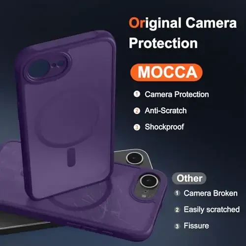 MOCCA Strong Magnetic for iPhone 16e Case [Magsafe bilan mos] [Toʻliq kamera himoyasi] iPhone 16e Phone Case 6.1'' uchun ingichka yarim shaffof mat zarbga chidamli qopqoq, Deep Purple - 3