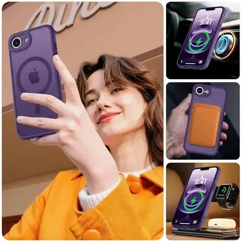 MOCCA Strong Magnetic for iPhone 16e Case [Magsafe bilan mos] [Toʻliq kamera himoyasi] iPhone 16e Phone Case 6.1'' uchun ingichka yarim shaffof mat zarbga chidamli qopqoq, Deep Purple - 6
