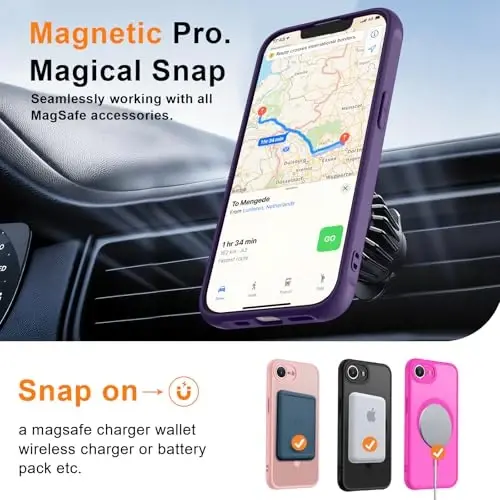 MOCCA Strong Magnetic for iPhone 16e Case [Magsafe bilan mos] [Toʻliq kamera himoyasi] iPhone 16e Phone Case 6.1'' uchun ingichka yarim shaffof mat zarbga chidamli qopqoq, Deep Purple - 4