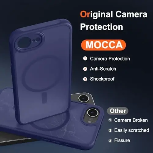 MOCCA Strong Magnetic for iPhone 16e Case [Magsafe bilan mos] [To'liq kamera himoyasi] iPhone 16e Phone Case 6.1'' uchun ingichka yarim shaffof mat zarbga chidamli qopqoq, To'q ko'k - 3