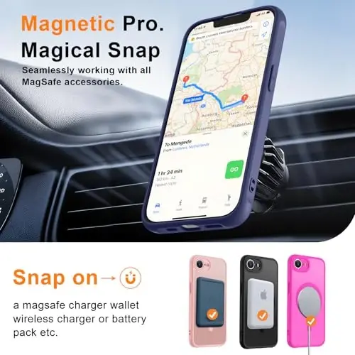 MOCCA Strong Magnetic for iPhone 16e Case [Magsafe bilan mos] [To'liq kamera himoyasi] iPhone 16e Phone Case 6.1'' uchun ingichka yarim shaffof mat zarbga chidamli qopqoq, To'q ko'k - 4