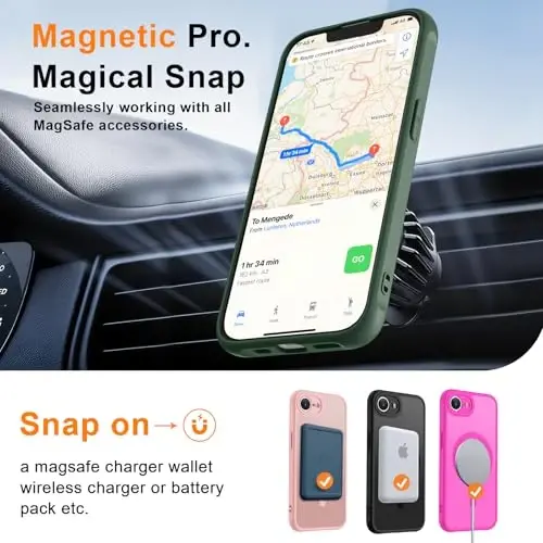 MOCCA Strong Magnetic for iPhone 16e Case [Magsafe bilan mos] [To'liq Kamera Himoyasi] iPhone 16e Phone Case 6.1'' uchun Yupqa Yarim Shaffof Mat Zarbga chidamli G'ilof, Midnight Green - 4