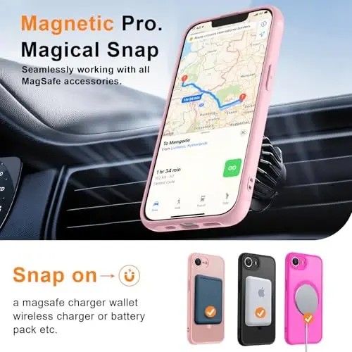 MOCCA Strong Magnetic for iPhone 16e Case [Magsafe bilan mos] [Toʻliq kamera himoyasi] iPhone 16e telefon qutisi 6.1 dyuym, pushti rang uchun nozik yarim shaffof mat zarbaga chidamli qopqoq - 4