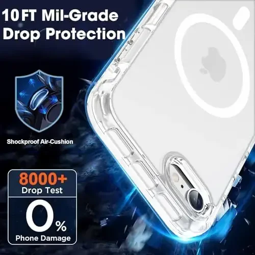MOCCA Strong Magnetic for iPhone SE Case 2022/iPhone SE 2020 Case/iPhone 7 Case/iPhone 8 Case [Anti Yellowing][Compatible with Magsafe] Slim Thin Protective Cover Phone Case for iPhone SE/8/7, Clear - 4
