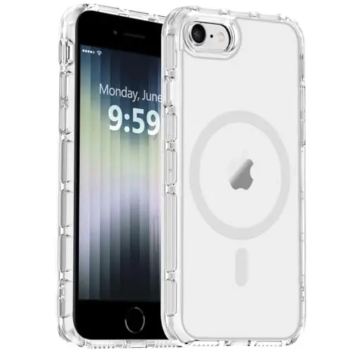 MOCCA Strong Magnetic for iPhone SE Case 2022/iPhone SE 2020 Case/iPhone 7 Case/iPhone 8 Case [Anti Yellowing][Compatible with Magsafe] Slim Thin Protective Cover Phone Case for iPhone SE/8/7, Clear 
