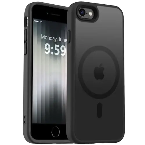 MOCCA Strong Magnetic for iPhone SE Case 2022/iPhone SE 2020 Case/iPhone 7 Case/iPhone 8 Case [Compatible with Magsafe] Slim Thin Translucent Matte Protective Cover Phone Case 4.7'', Black - 1