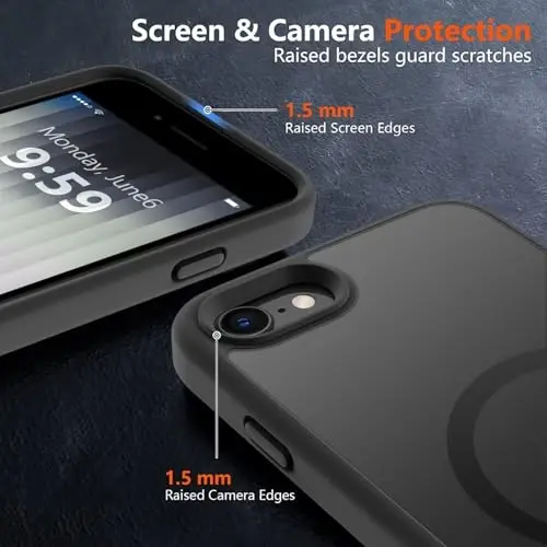 MOCCA Strong Magnetic for iPhone SE Case 2022/iPhone SE 2020 Case/iPhone 7 Case/iPhone 8 Case [Compatible with Magsafe] Slim Thin Translucent Matte Protective Cover Phone Case 4.7'', Black - 5