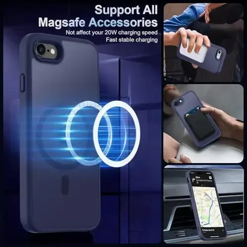 MOCCA Strong Magnetic for iPhone SE Case 2022/iPhone SE 2020 Case/iPhone 7 Case/iPhone 8 Case [Compatible with Magsafe] Slim Thin Translucent Matte Protective Cover Phone Case 4.7'', Deep Blue - 2