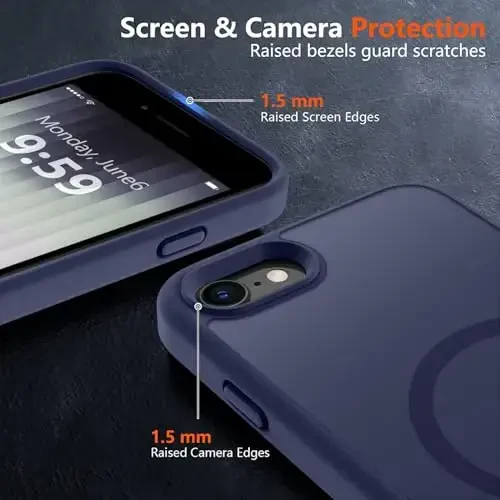 MOCCA Strong Magnetic for iPhone SE Case 2022/iPhone SE 2020 Case/iPhone 7 Case/iPhone 8 Case [Compatible with Magsafe] Slim Thin Translucent Matte Protective Cover Phone Case 4.7'', Deep Blue - 5