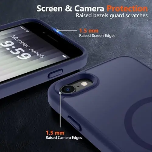 MOCCA Strong Magnetic for iPhone SE Case 2022/iPhone SE 2020 Case/iPhone 7 Case/iPhone 8 Case [Compatible with Magsafe] Slim Thin Translucent Matte Protective Cover Phone Case 4.7'', Deep Blue - 5