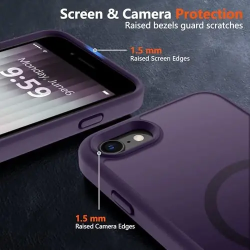MOCCA Strong Magnetic for iPhone SE Case 2022/iPhone SE 2020 Case/iPhone 7 Case/iPhone 8 Case [Compatible with Magsafe] Slim Thin Translucent Matte Protective Cover Phone Case 4.7'', Deep Purple - 5