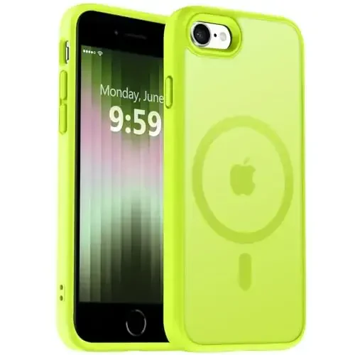 MOCCA Strong Magnetic for iPhone SE Case 2022/iPhone SE 2020 Case/iPhone 7 Case/iPhone 8 Case [Compatible with Magsafe] Slim Thin Translucent Matte Protective Cover Phone Case 4.7'', Fluorescent Green - 1