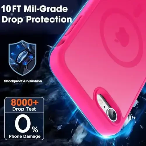 MOCCA Strong Magnetic for iPhone SE Case 2022/iPhone SE 2020 Case/iPhone 7 Case/iPhone 8 Case [Compatible with Magsafe] Slim Thin Translucent Matte Protective Cover Phone Case 4.7'', Hot Pink - 4