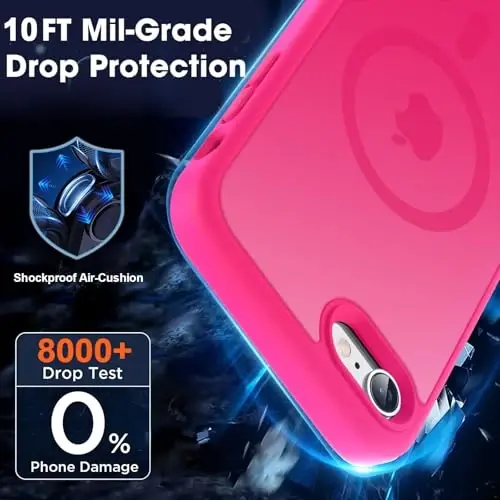 MOCCA Strong Magnetic for iPhone SE Case 2022/iPhone SE 2020 Case/iPhone 7 Case/iPhone 8 Case [Compatible with Magsafe] Slim Thin Translucent Matte Protective Cover Phone Case 4.7'', Hot Pink - 4
