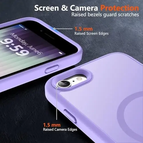 MOCCA Strong Magnetic for iPhone SE Case 2022/iPhone SE 2020 Case/iPhone 7 Case/iPhone 8 Case [Compatible with Magsafe] Slim Thin Translucent Matte Protective Cover Phone Case 4.7'', Light Purple - 5