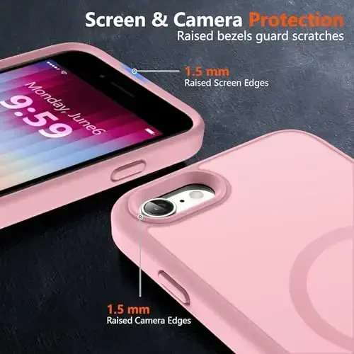 MOCCA Strong Magnetic for iPhone SE Case 2022/iPhone SE 2020 Case/iPhone 7 Case/iPhone 8 Case [Compatible with Magsafe] Slim Thin Translucent Matte Protective Cover Phone Case 4.7'', Pink - 5