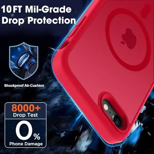 MOCCA Strong Magnetic for iPhone SE Case 2022/iPhone SE 2020 Case/iPhone 7 Case/iPhone 8 Case [Compatible with Magsafe] Slim Thin Translucent Matte Protective Cover Phone Case 4.7'', Red - 4