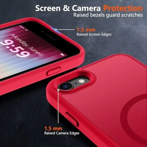 MOCCA Strong Magnetic for iPhone SE Case 2022/iPhone SE 2020 Case/iPhone 7 Case/iPhone 8 Case [Magsafe bilan mos] Yupqa Shaffof Mat himoya qopqog'i Telefon qutisi 4.7'', Qizil - 5