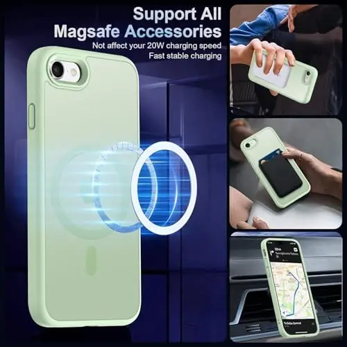 MOCCA Strong Magnetic for iPhone SE Case 2022/iPhone SE 2020 Case/iPhone 7 Case/iPhone 8 Case [Magsafe bilan mos] Yupqa Shaffof Matt Himoya Qopqog'i Telefon G'ilofi 4.7'', Ochiq Yashil - 2