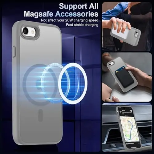 MOCCA Strong Magnetic for iPhone SE Case 2022/iPhone SE 2020 Case/iPhone 7 Case/iPhone 8 Case [Magsafe bilan mos] Yupqa Shaffof Matt Himoya Qopqog'i Telefon G'ilofi 4.7'', Titanium Gray - 2