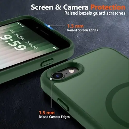 MOCCA Strong Magnetic for iPhone SE Case 2022/iPhone SE 2020 Case/iPhone 7 Case/iPhone 8 Case [Magsafe bilan mos] Yupqa Shaffof Matt Himoya Qopqog'i Telefon Qutisi 4.7'', Midnight Green - 5