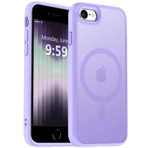 MOCCA Strong Magnetic for iPhone SE Case 2022/iPhone SE 2020 Case/iPhone 7 Case/iPhone 8 Case [Magsafe bilan mos] Yupqa yarim shaffof mat himoya qopqog'i 4.7'', och binafsha - MOCCA
