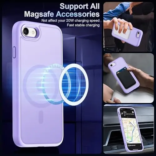 MOCCA Strong Magnetic for iPhone SE Case 2022/iPhone SE 2020 Case/iPhone 7 Case/iPhone 8 Case [Magsafe bilan mos] Yupqa yarim shaffof mat himoya qopqog'i 4.7'', och binafsha - MOCCA (1)